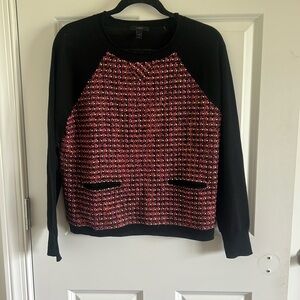 J.Crew Sweater Neon Pink Tweed-Front Merino Wool Raglan Sleeve Pullover Sz Mediu